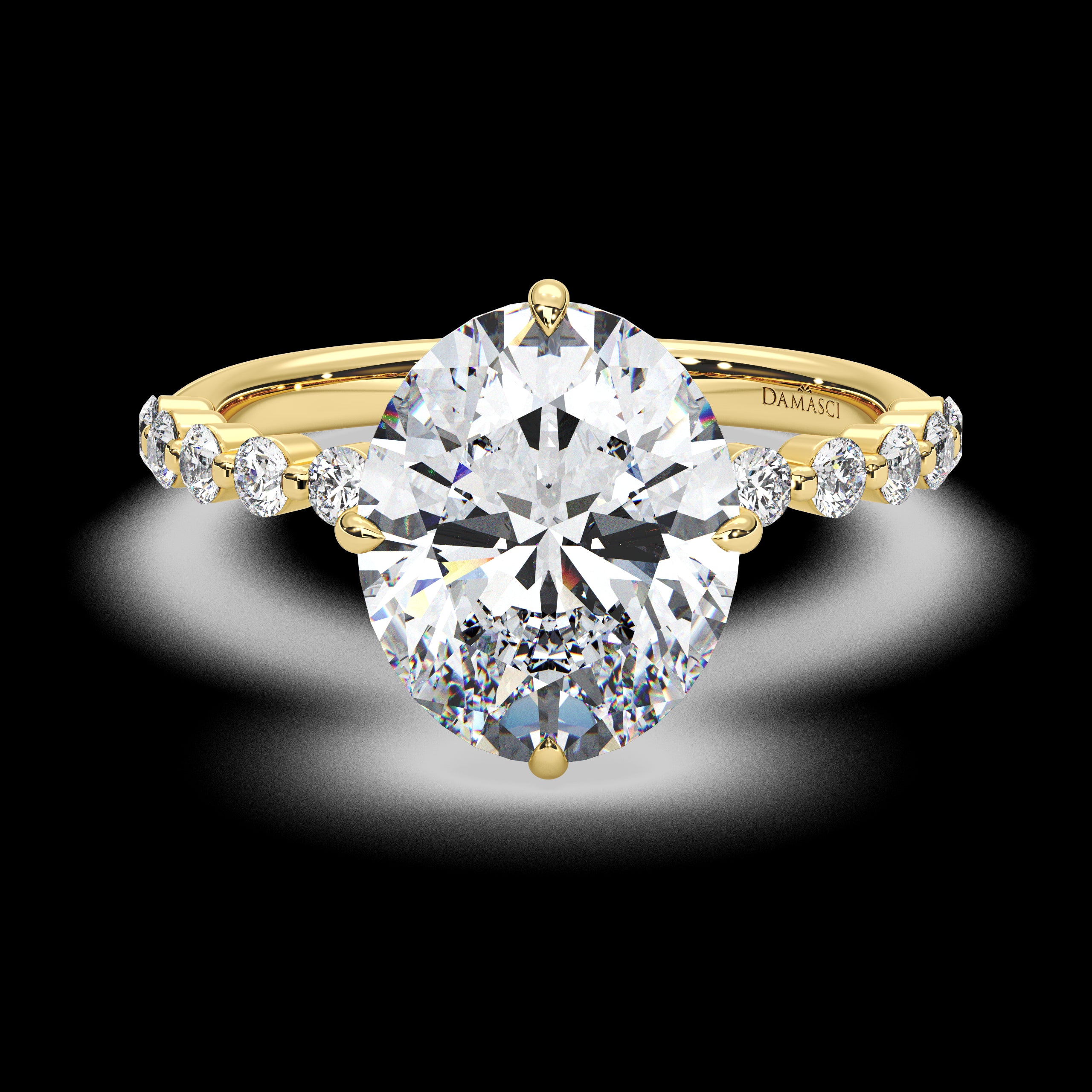 Compass Top with Side Diamonds Ring - Oval