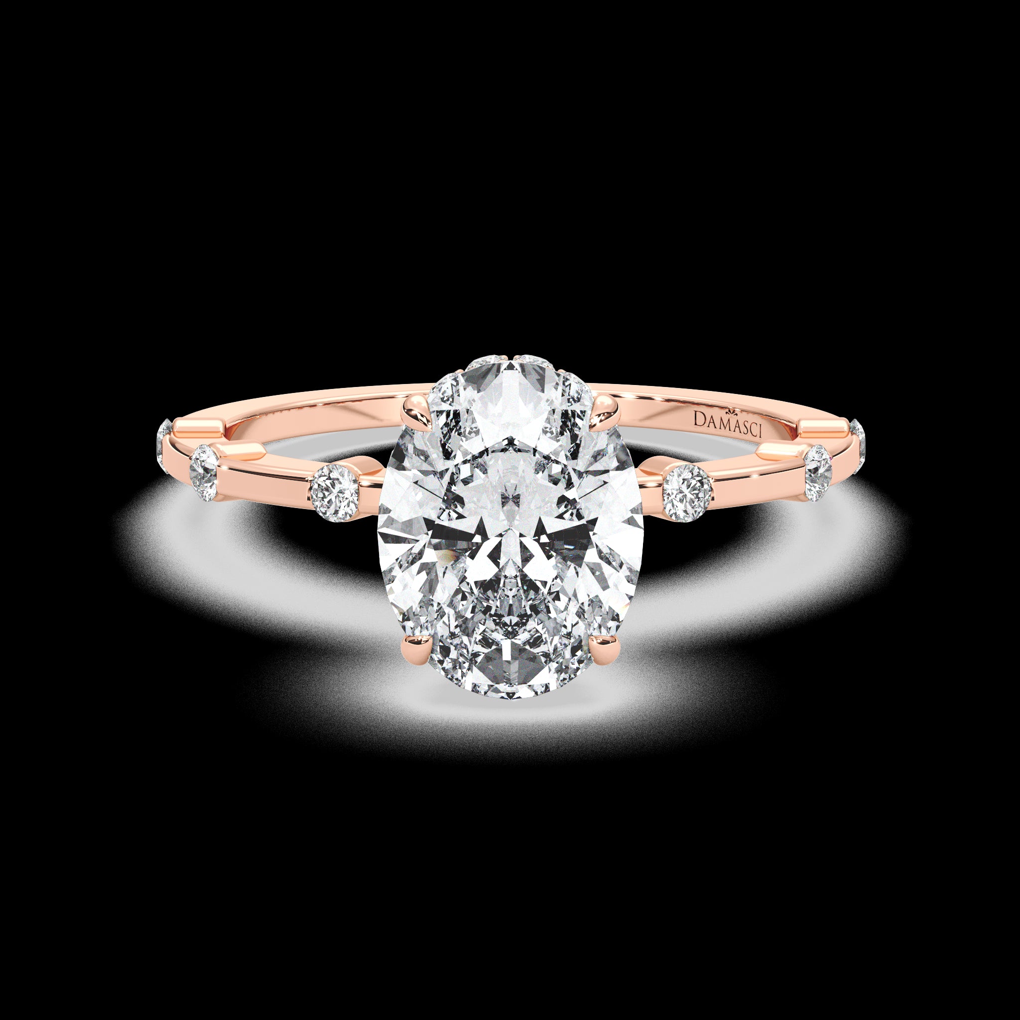Hidden Halo with Segmented Round Diamonds - Oval