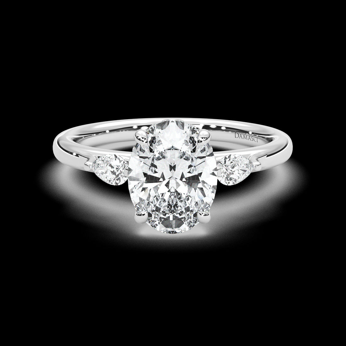 Pear Accents in Swan Three - Stone - Oval
