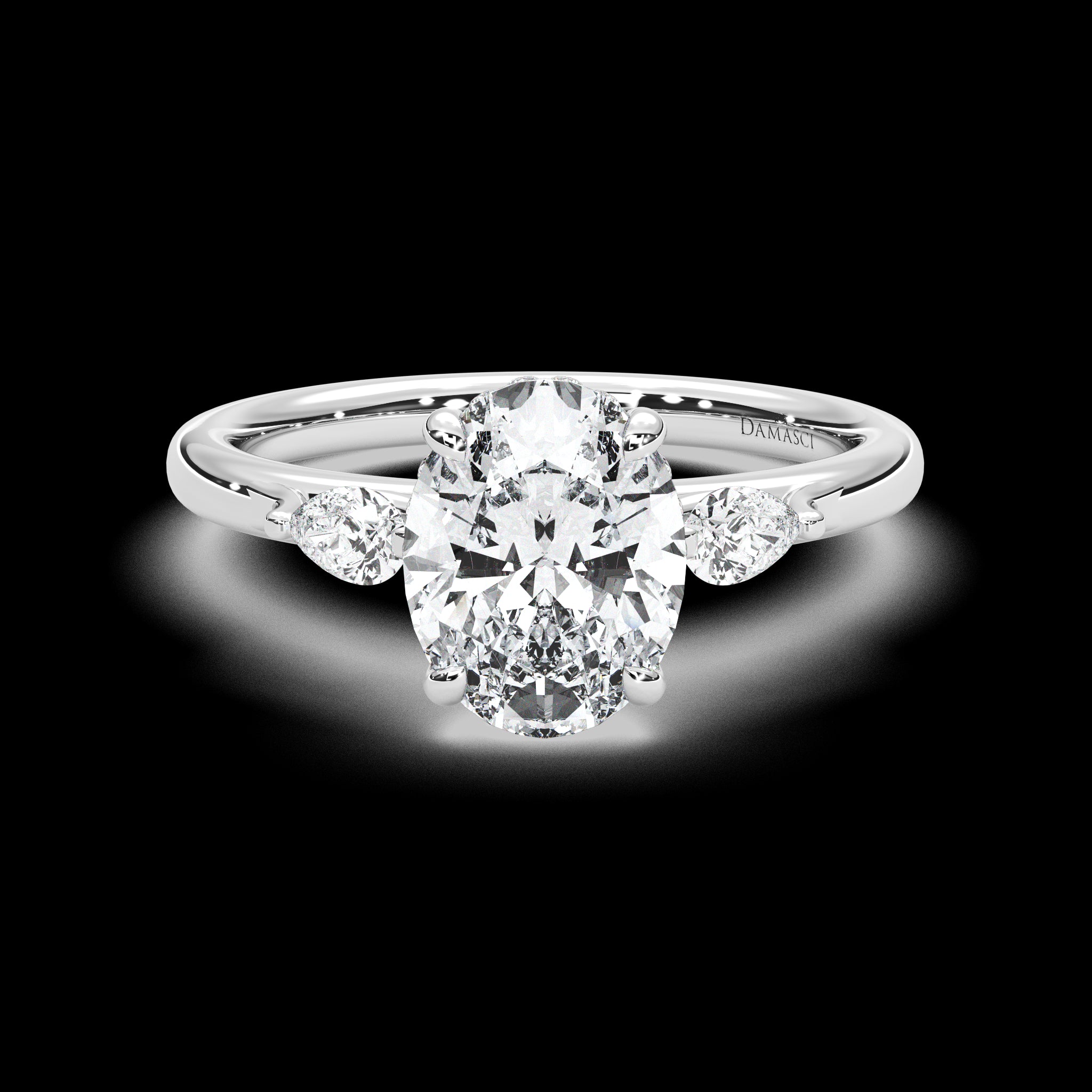 Pear Accents in Swan Three - Stone - Oval